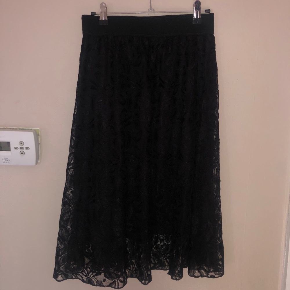 Black Lace LuLaRoe Lola Midi Skirt